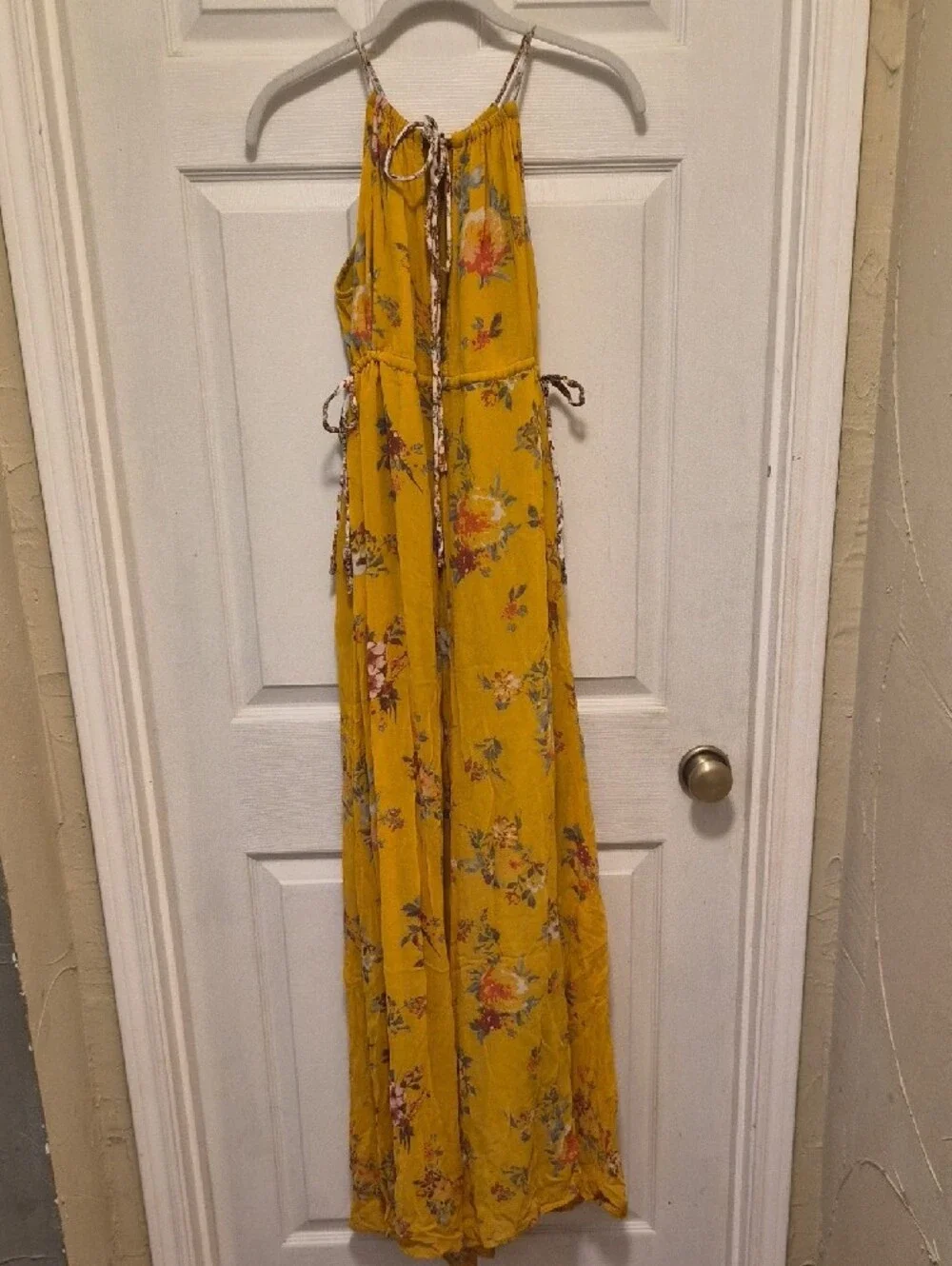 Free People Yellow Floral Halter Jumpsuit